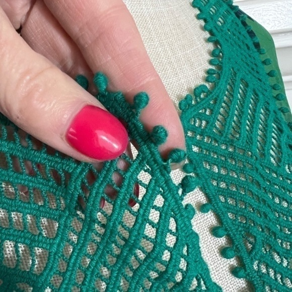 Language for Anthropologie Beautiful Silk Green Tunic Top with Crochet Elements. - Picture 4 of 11
